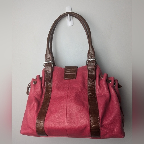 VINTAGE Danier Pink And Brown Leather Shoulder Purse Medium Size - Picture 4 of 12